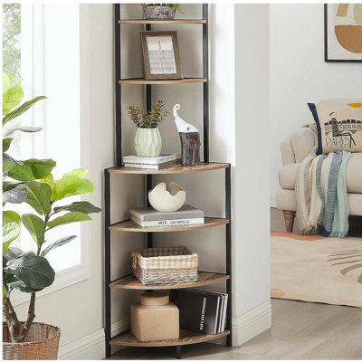 Étagère de coin à 6 niveaux avec bibliothèque ouverte et étagère en bois