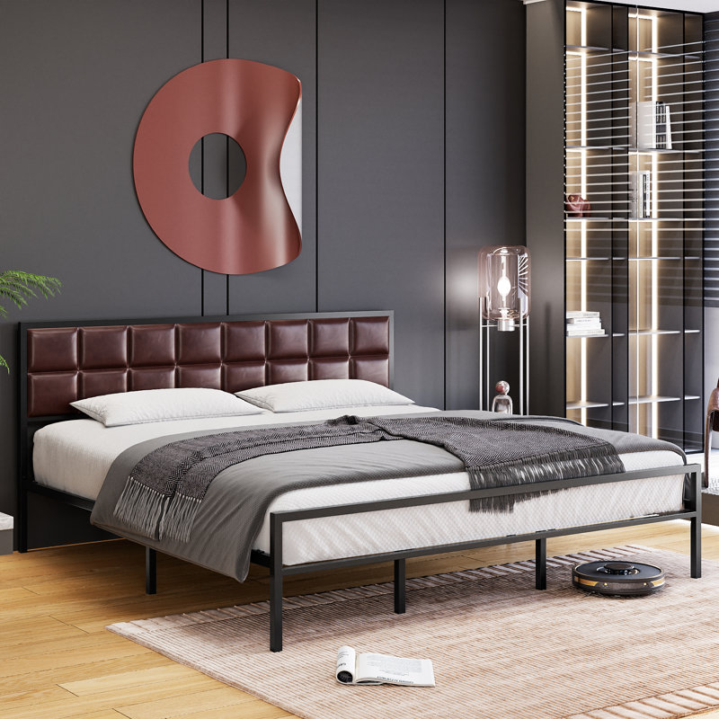 Euanthe Upholstered Bed, Full, Red/Brown