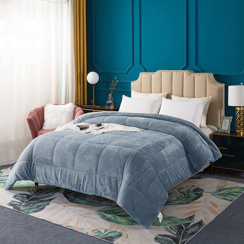  Édredon réversible en microfibre super doux et moelleux Sherpa, lavable à la machine, Édredon très grand, Bleu gris