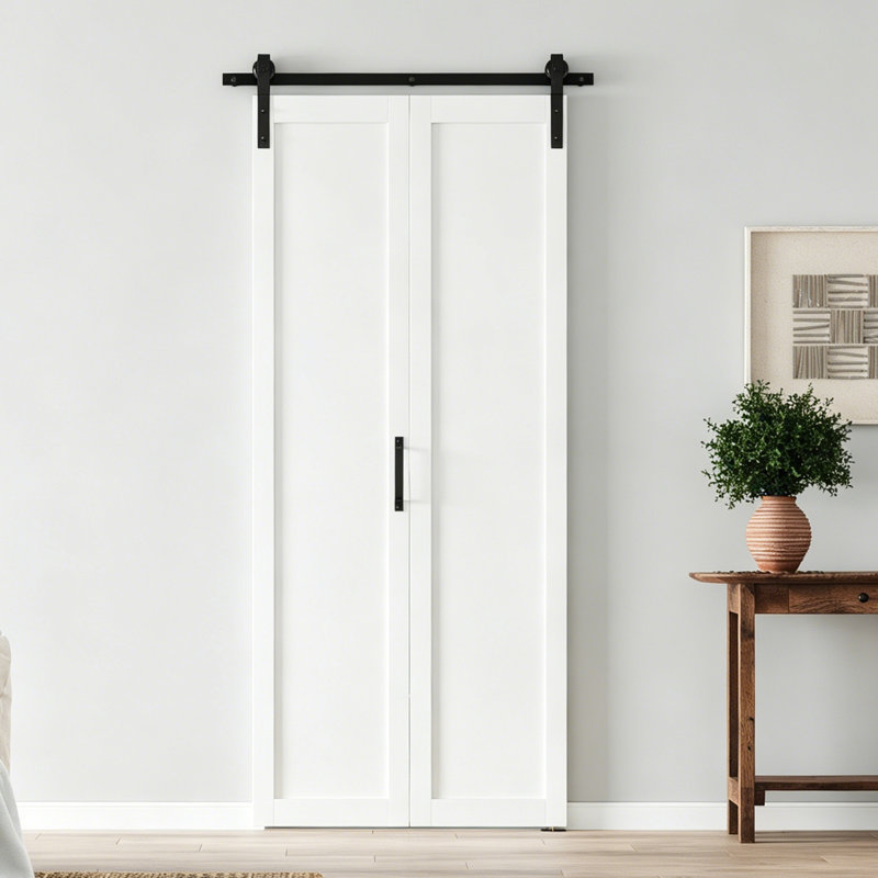 Porte de grange pliante en bois MDF double avec quincaillerie intérieure, blanc, 30 po x 84 po