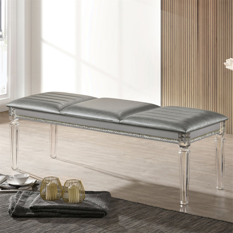Elisabetta entryway bench, bedroom bench, dining bench, 19.65”H x 58.02”W x 18.02”D, Silver