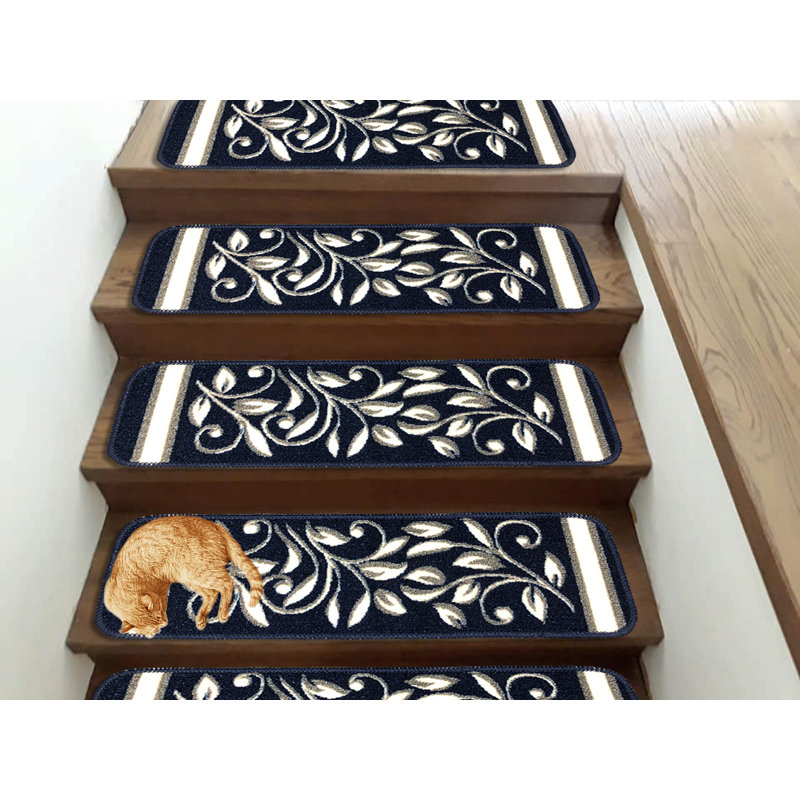 Tapis d'escalier antidérapant Doli, Bleu marine, Ensemble de 8