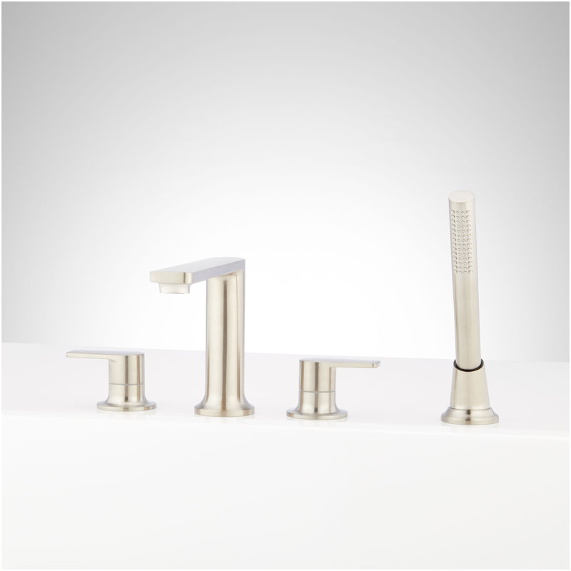 Berwyn 4-Hole Roman Tub Faucet and Hand Shower with Rough-In Valve - Brushed Nickel, Brushed Nickel
