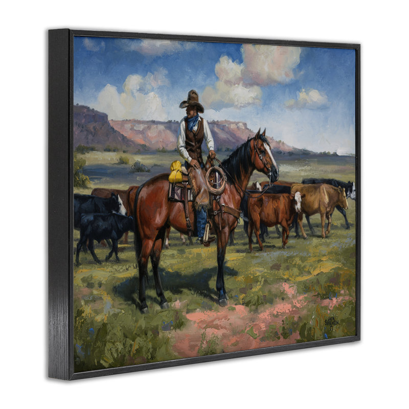 «Cowboy Bétail», art numérique par Jack Sorenson, H 11 po x l 14 po, Giclée encadrée noir minuit