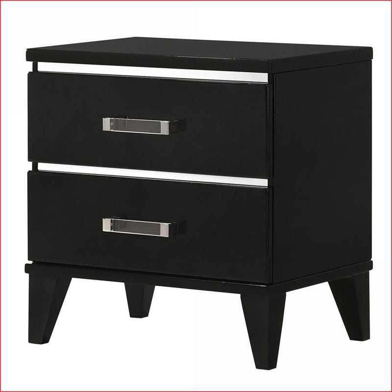 Table de chevet noire à 2 tiroirs en bois d'ingénierie pour le rangement dans la chambre à coucher