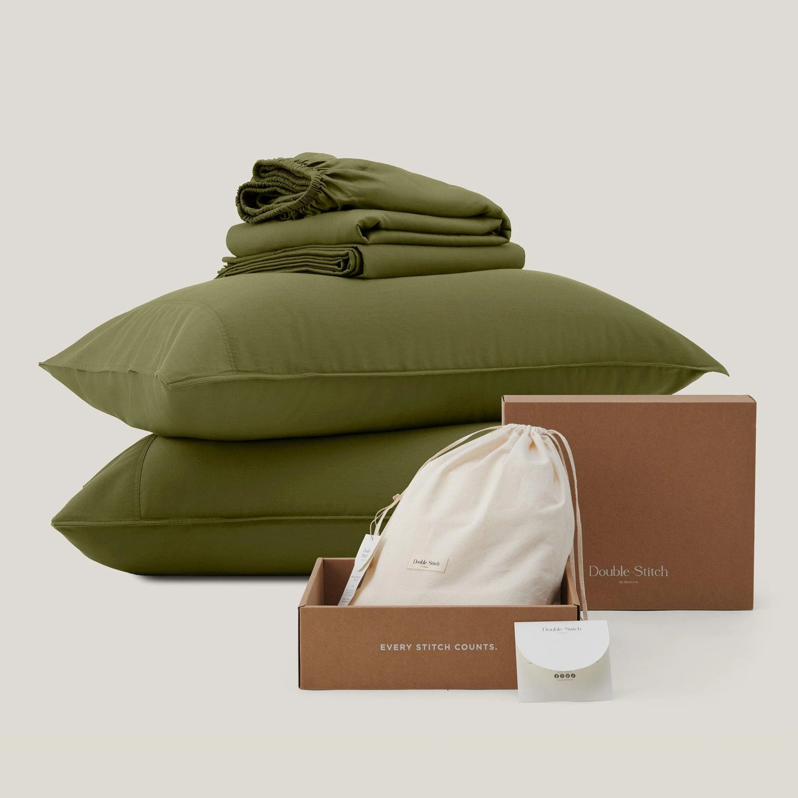 Double Stitch Sheet Set, Queen Sheet Set, Olive Green