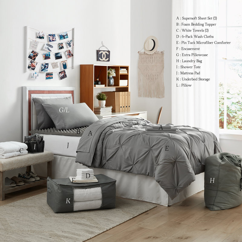  14 Piece Ultimate College Dorm Bedding Bundle, Alloy Gray