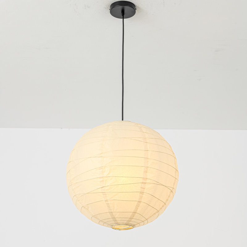 Suspension de lanterne en papier à une lumière avec abat-jour rond en papier, H 98,8 po x l 18,9 po x P 18,9 po