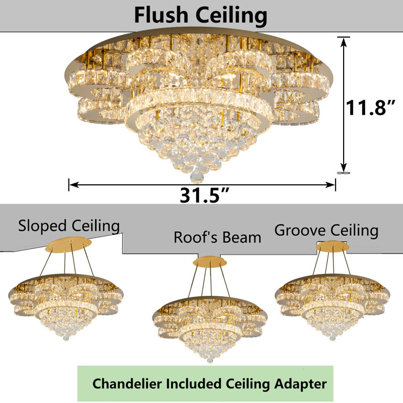Lustre en cristal Glam, Doré, 11.8" H x 31.5" W x 31.5" D