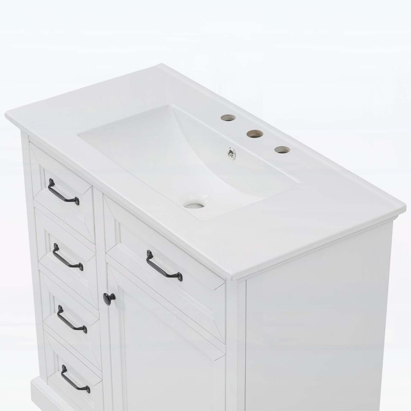 Meuble-lavabo autoportant de 36 pouces avec lavabo 36 po, idéal pour les intérieurs modernes et classiques, Blanc