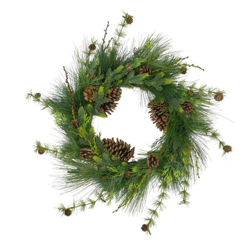 28" Green Pine Needle and Pine Cone Artificial Christmas Wreath