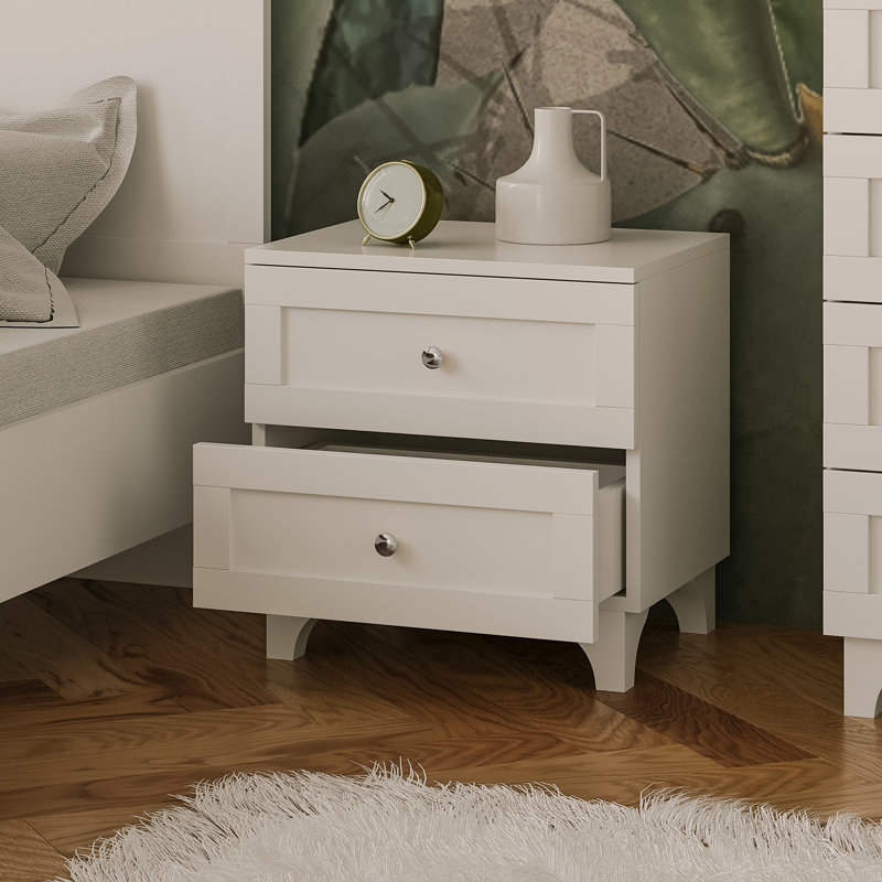 Eslettes 45cm W Manufactured Wood Bedside Table, White