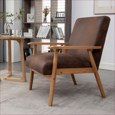 Fauteuil d'appoint Mid-Century moderne de 25,38 po de largeur, fauteuil noyer brun pour adultes