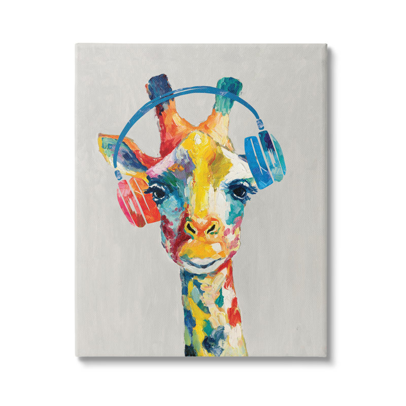Girafe, casque d'écoute, musique contemporaine, portrait de la jungle Cloverfield & Co., Toile tendue, H 16 po x l 20 po