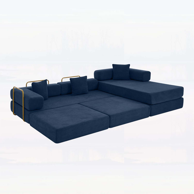 Canapé modulaire de 108 po avec méridienne en L et siège profond pour un confort et un style ultimes, Blue Corduroy, Blue