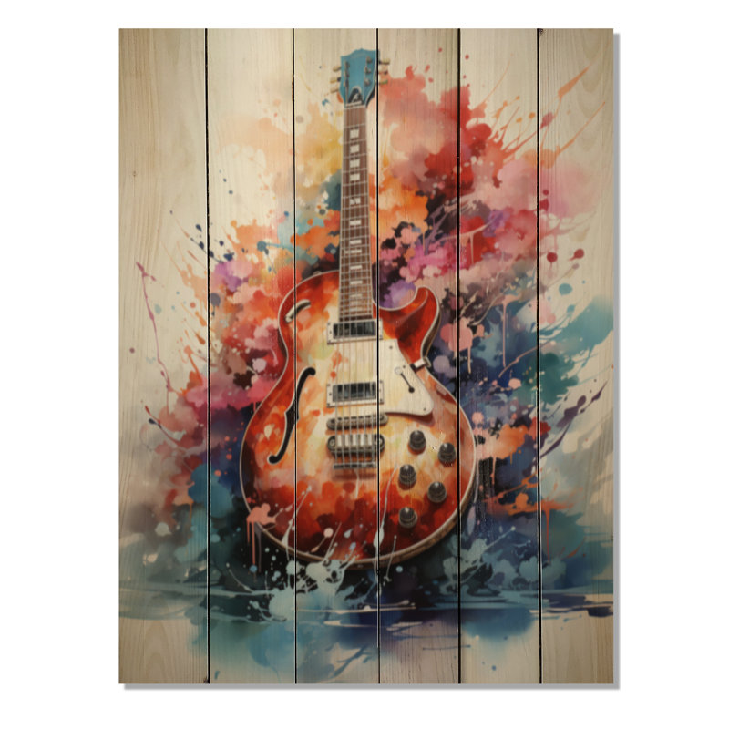 «Dry Watercolor Fire», guitare sur bois, H 40 po x l 30 po x P 0,78 po