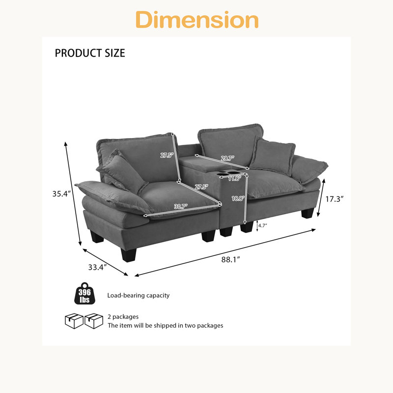 Canapé modulaire en nuage, canapé en forme de L pour voilier avec porte-gobelets et rangement, port USB, 2 coussins, Gris
