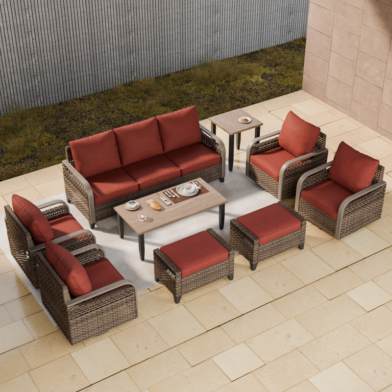 7 - Person Outdoor Seating Group with Cushions, Red