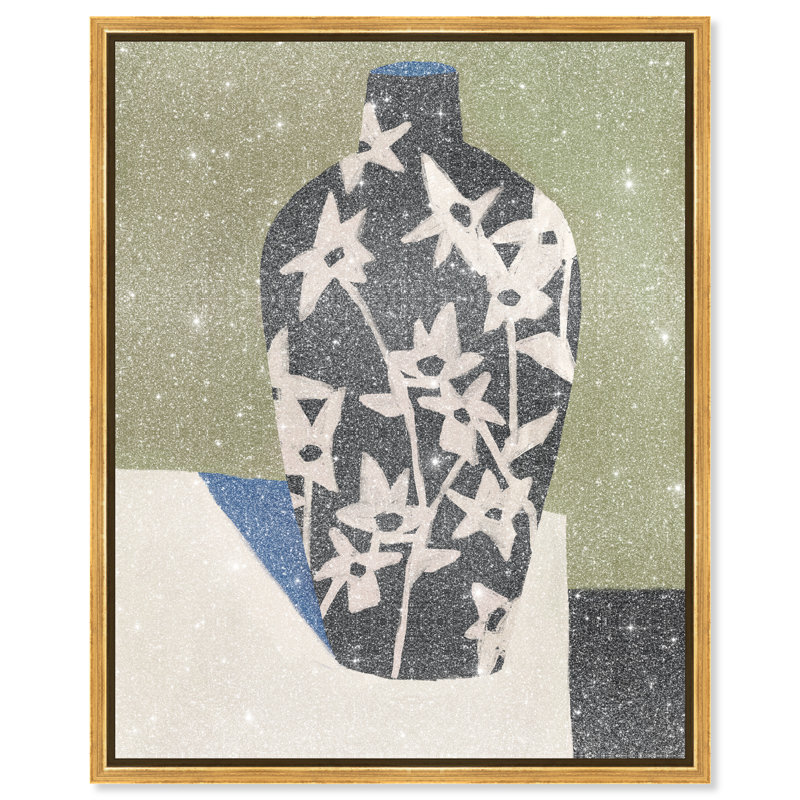 Noir Vase Canvas Abstract Print by Oliver Gal, Black Frame, 16 x 20, 25"H x 21"W, Gold Floater Frame