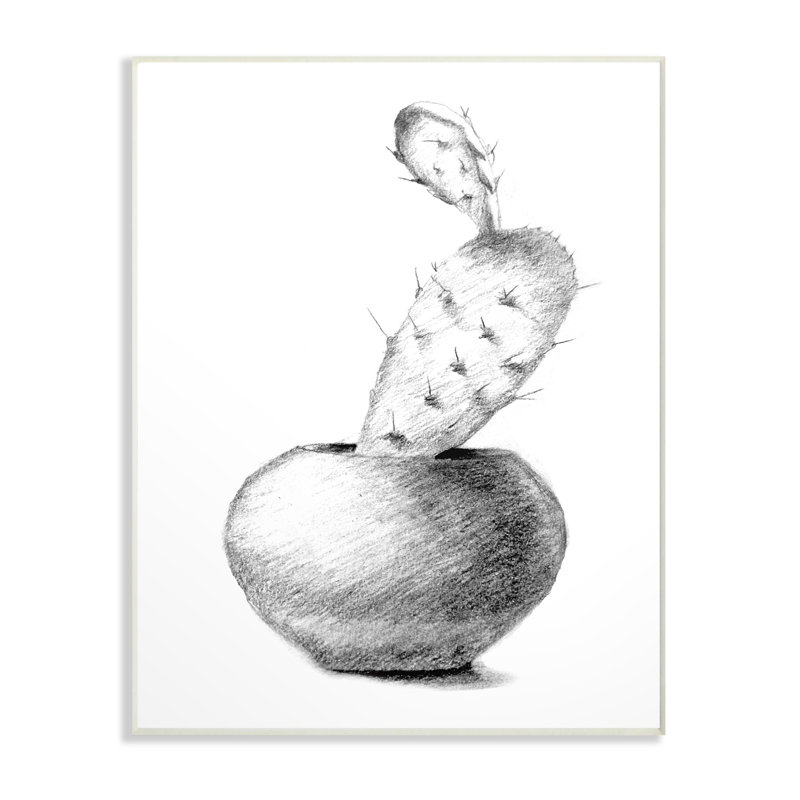 « cactus graphite drawing », reproduction de dessin, H 19 po x l 13 po x P 0,5 po, Bois