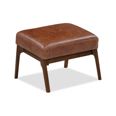 Cue Ottoman Leather Tan Dark Walnut