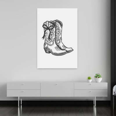 Black Cowgirl Boots with Bow Bold Minimalist Modern Coastal Wall Art Print 1 Piece Wrapped Canvas Wall Art