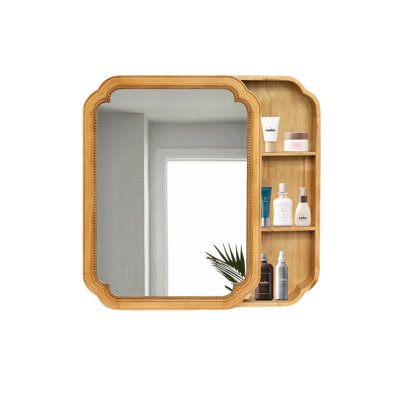 31.5" Tall Wall - Mounted Medicine Mirror With Wood Frame And Storage For Bathroom Elegant Bead Design Ornamentation, Long Lasting Utility, Quick Installation Routine Cabinet 24.26" Depth Unique Trim