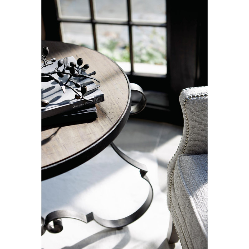 Traditional Criollo Wood & Textured Carbone Metal Round Side Table