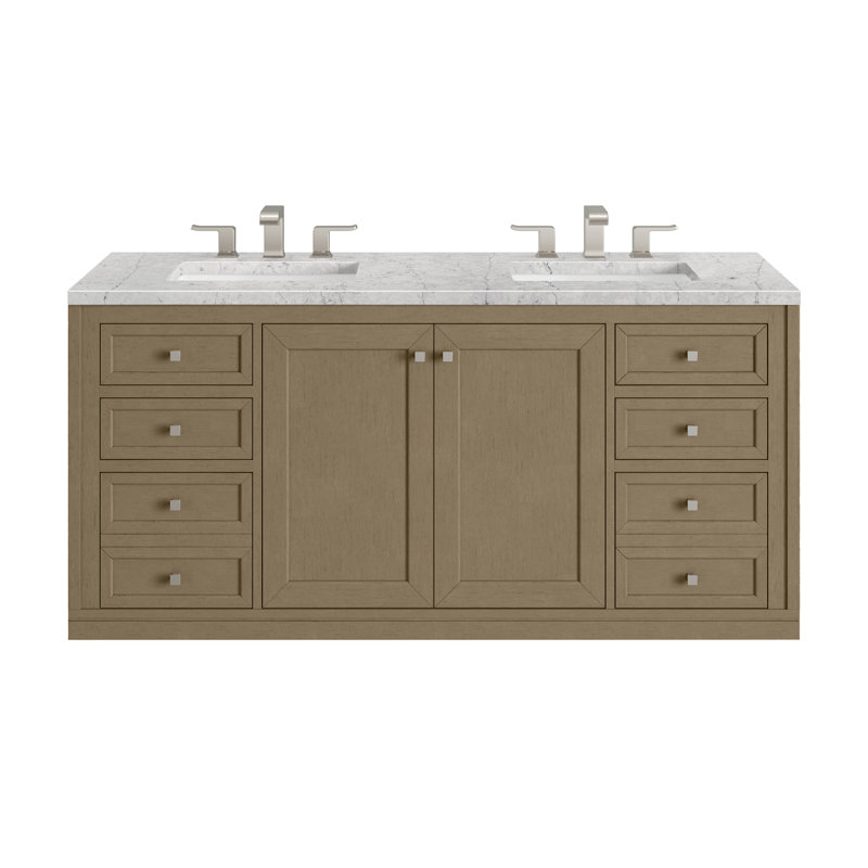 Chicago 60'' W Double Vanity, Charcoal Soapstone, 8" Widespread, Walnut Whisper
