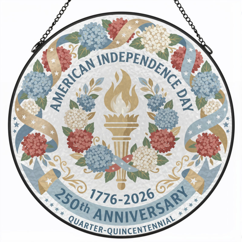Panneau de fenêtre en verre pour décoration intérieure American Independent USA 250th Anniversary ， 7,8H, H 7,8 po