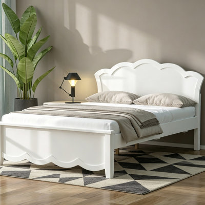 Wood Platform Bed with Headboard, White