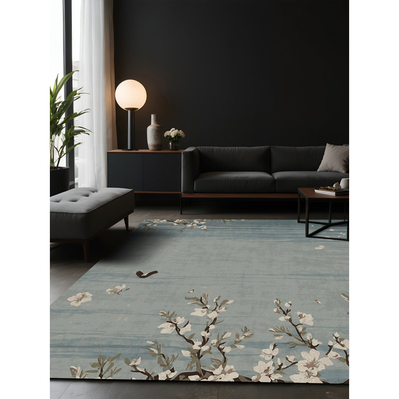 Tapis gris soyeux et moelleux, Carré 7 pi