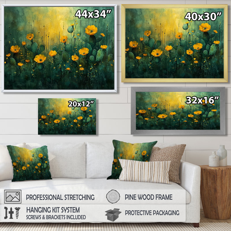 «Dahlia Flower Summer Horizons I» - art mural Dahlia, H 30 po x l 40 po, Cadre flottant, Doré