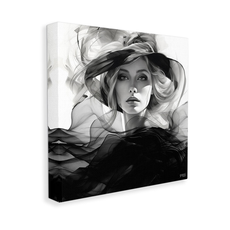 «Woman & Flowing Fabrics», art mural sur toile par Rb, H 17 po x l 17 po