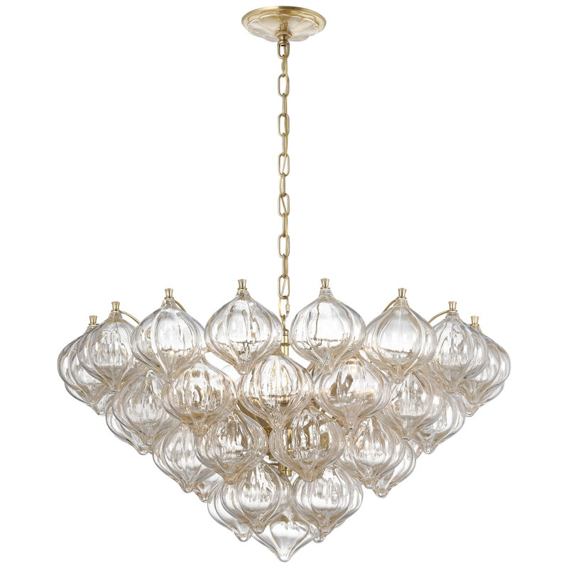 Julie Neill Caselli 36" Basket Chandelier with Clear Glass, Gold, Hand-Rubbed Antique Brass