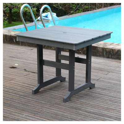 Modern HDPE Patio Dining Table, With Umbrella Hole, Weather Resistant, For Outdoor, Yard, Lawn,Grey,