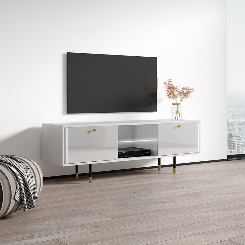 63" Modern TV Stand with High Gloss Finish, White