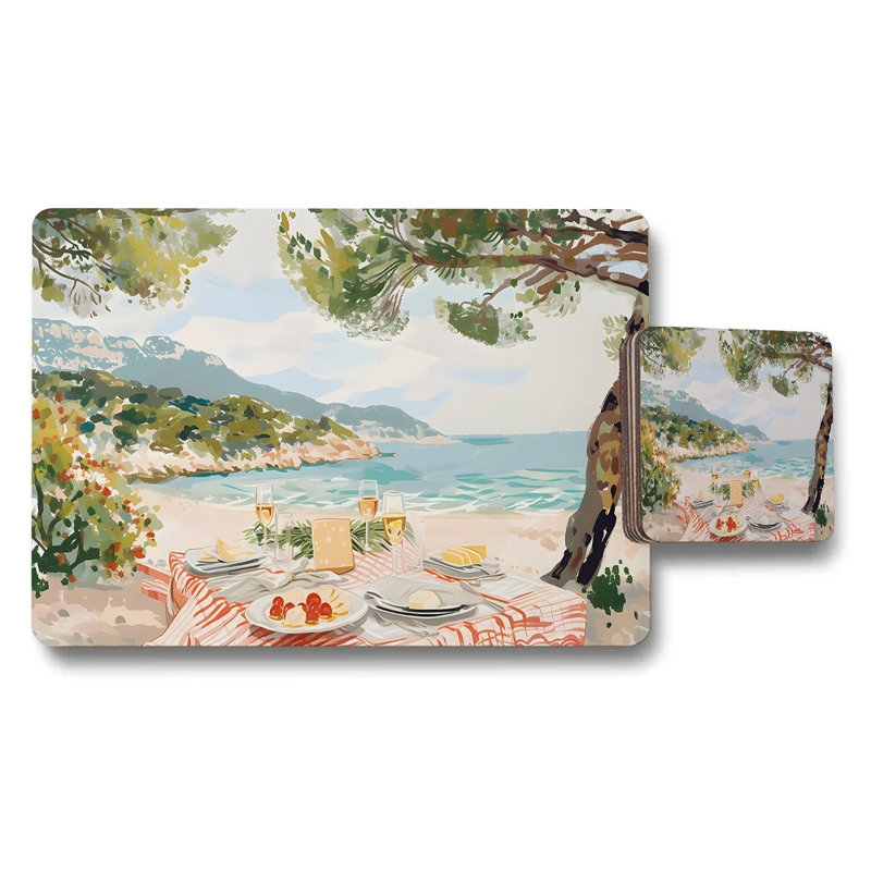 Seaside Beach Scene Placemats And Coaster Set For Dining Table
