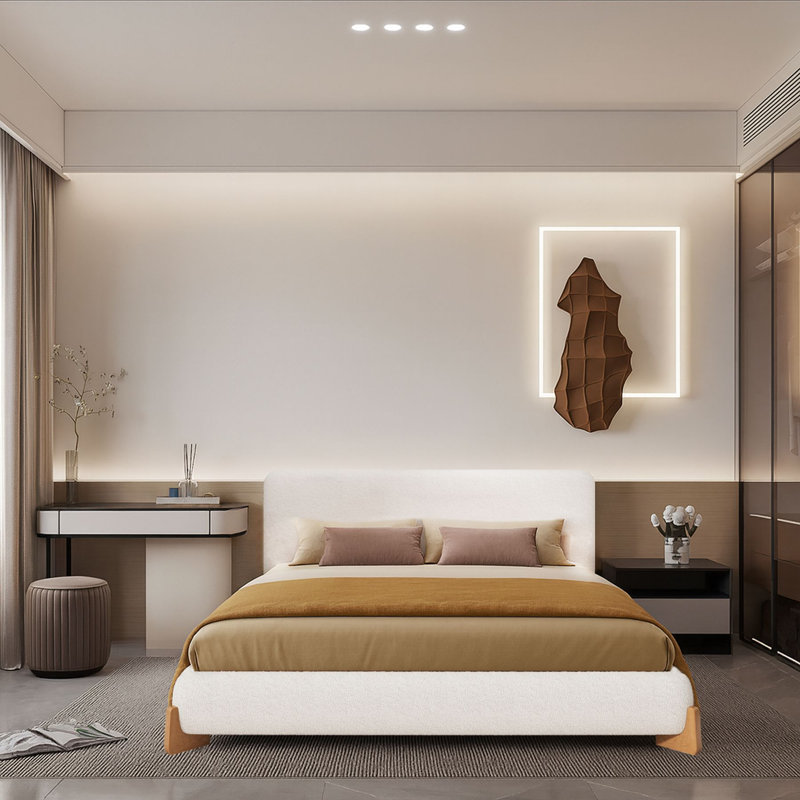 Lit plateforme tapissier moderne pleine grandeur Boucle - Aucun sommier requis, Complète