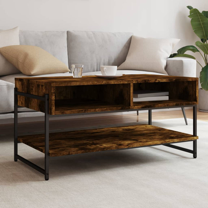 Table basse simple avec rangement Caigan, Chêne fumé