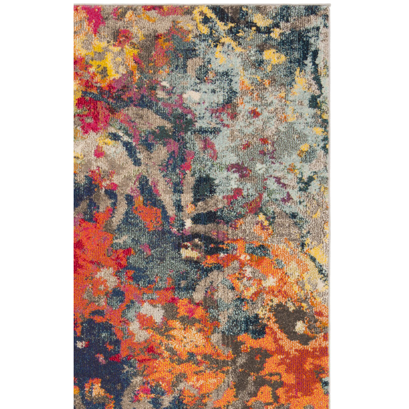 Hertzler Southwestern Blue/Orange Area Rug, Square 6'7"