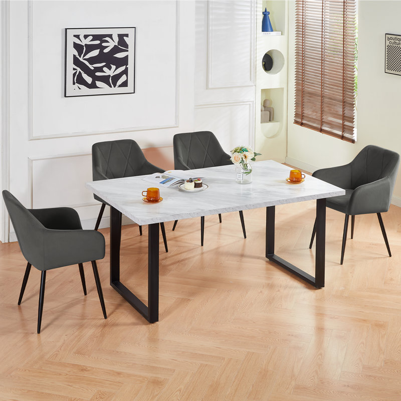 Anquetta Velvet Modern Dining Chairs With Quilted Diamond Pattern Backrest, Grey