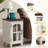 Narrow Side Table,Farmhouse Nightstand with Charging Station,Wood End Table with Glass Barn Door Storage, Cabinet Organizer with Adjustable Shelf, Night Stand for Small Spaces for Living Room Bedroom-212637282