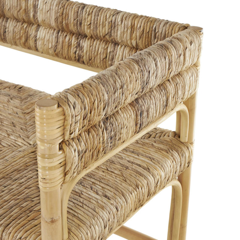 Cole And Grey Rattan Handmade Wrapped Bench With Diamond Patterned Seat And Arched Panels