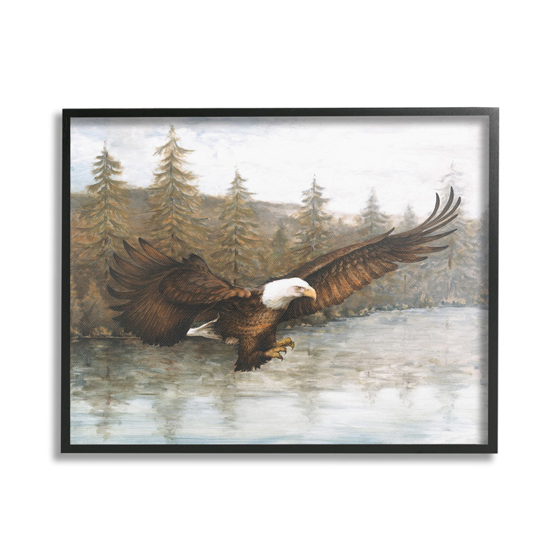 Aigle volant au-dessus du lac, estampe numérique encadrée par Dogwood, Giclée encadrée noir minuit, H 16 po x l 20 po