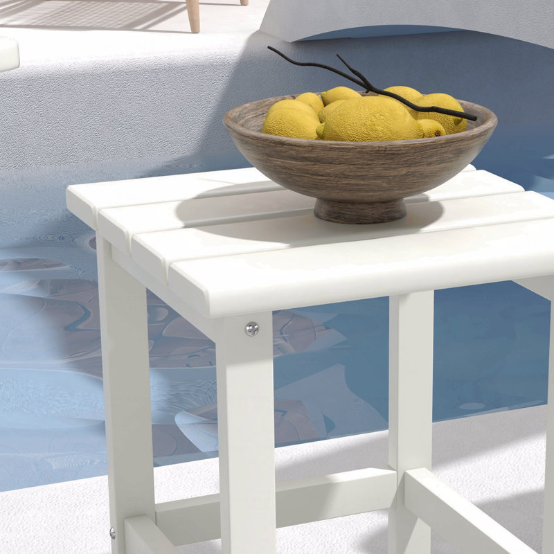 Side Table, Square Patio End Table, Weather Resistant 15" Outdoor Hdpe Table, White