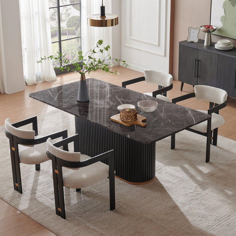 Ensemble de salle à manger moderne 5 pièces, table de salle à manger en faux marbre et 4 chaises de salle de bain Boucle