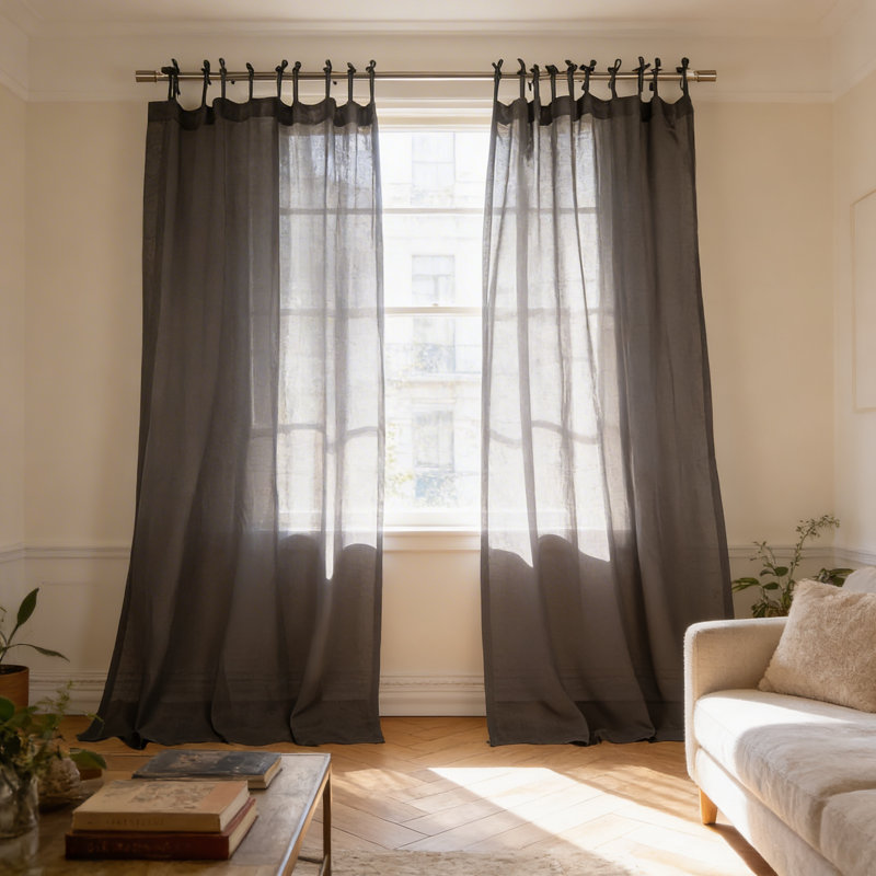 Jaylene Sheer Tie Top Curtain, Dark Gray, 52" x 84"