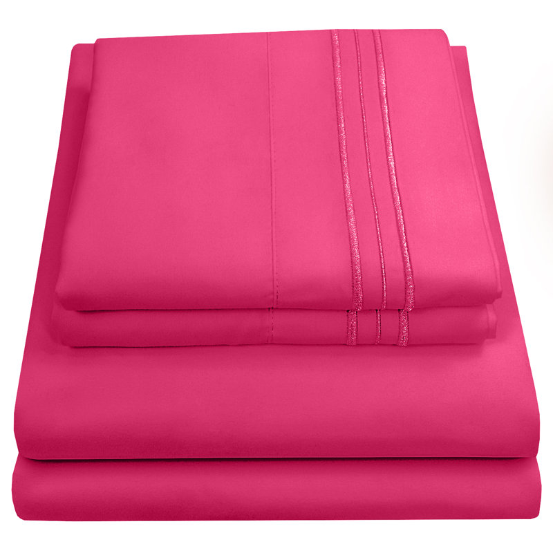 Luxurious Classic Soft Solid 1800 Series Microfiber Sheet Set, Various Colors and Sizes, Split King, Fuchsia