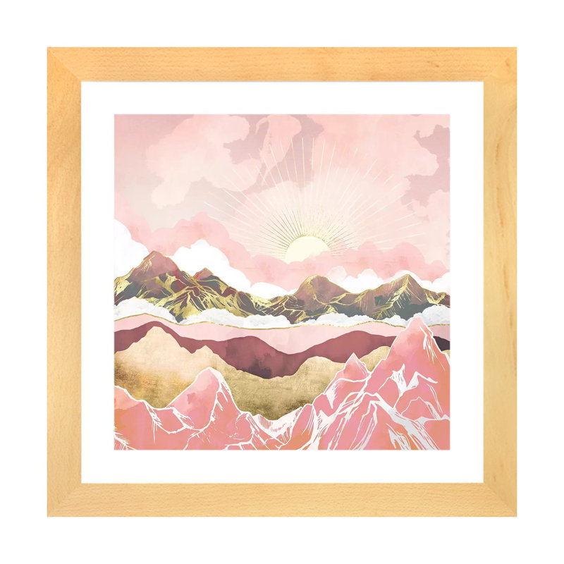 Blush Summer Sunrise - impression d'art graphique, 16" H x 16" W x 1" D, Beige Wood Framed Paper, Blanc